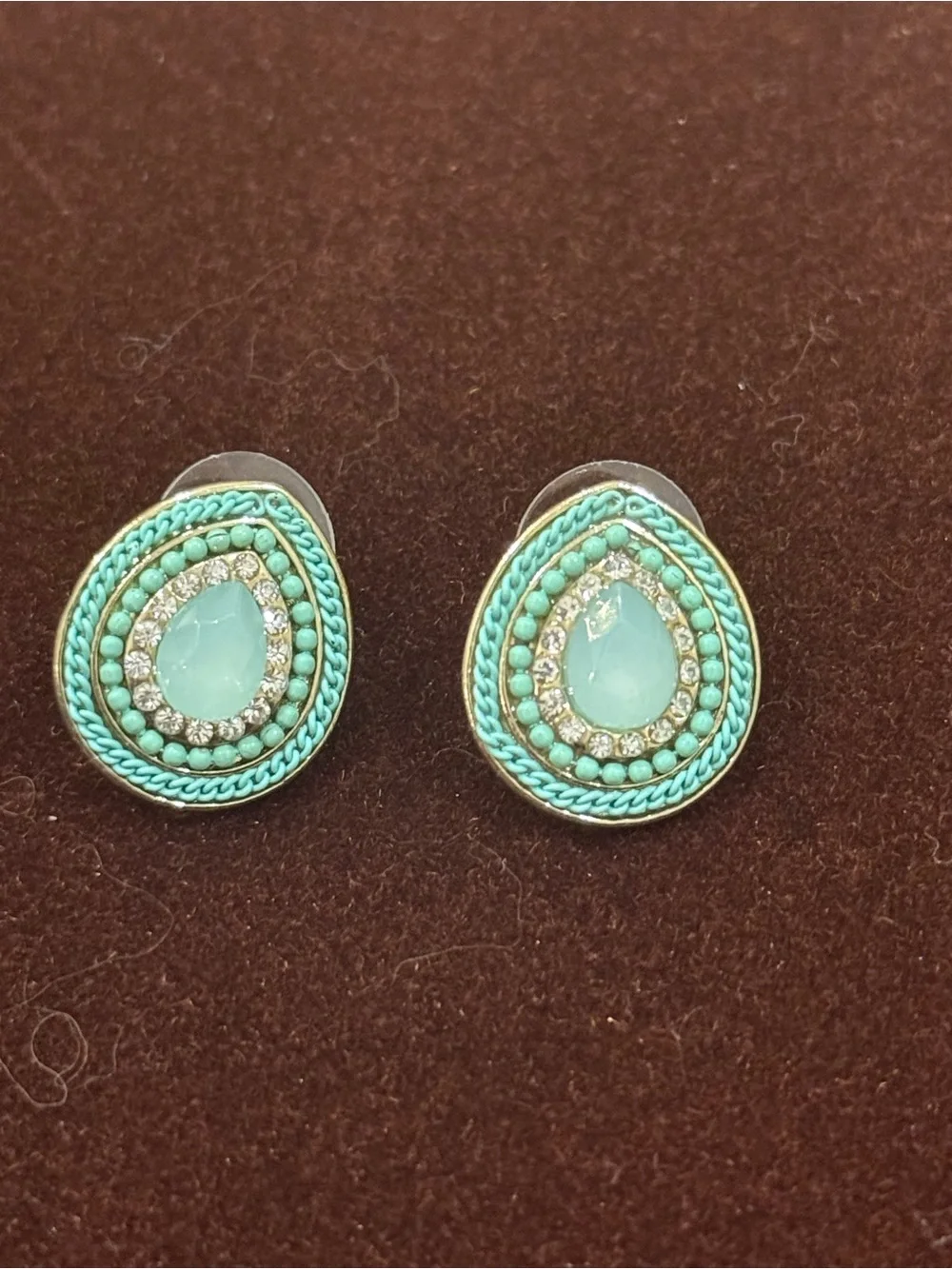 Turquoise Teardrop Crystal Bead Stud Earrings